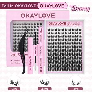 OKAYLOVE Bunny Lash CLusters Kit, Okaylovelashes Manga Lash Extension with Waterproof Long-lasting Lash Bond and Seal,Tweezers and Remover for DIY Eyelash at Home Easily, Natural Makeup Girl Gifts #Summervibes