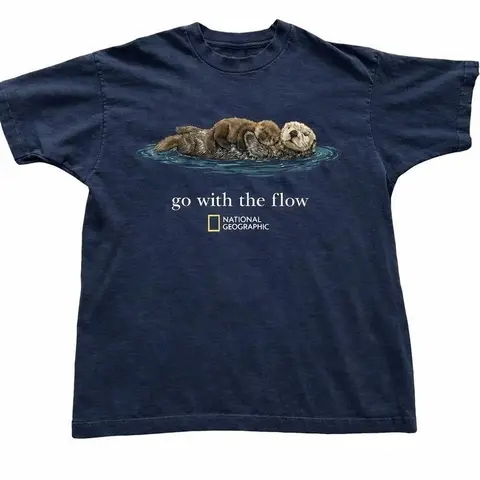 [Sale up to 30%] Otter Go With The Flow Graphic T-Shirt Unisex Vintage Style Animal Lover Gift Cute Sea Otter Tee Nature Inspired Shirt