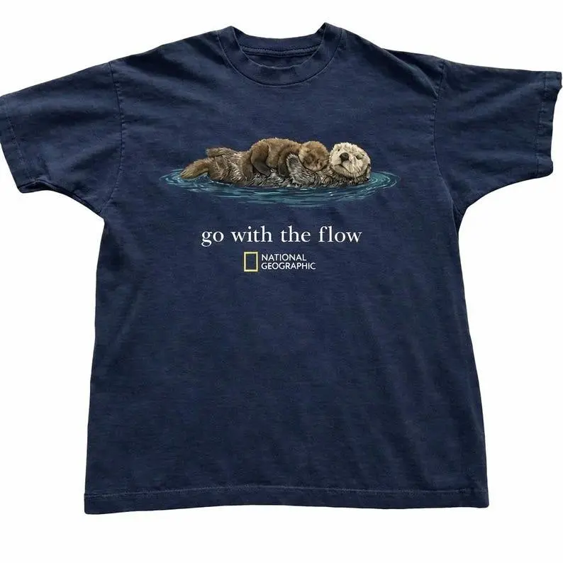 [Sale up to 30%] Otter Go With The Flow Graphic T-Shirt Unisex Vintage Style Animal Lover Gift Cute Sea Otter Tee Nature Inspired Shirt
