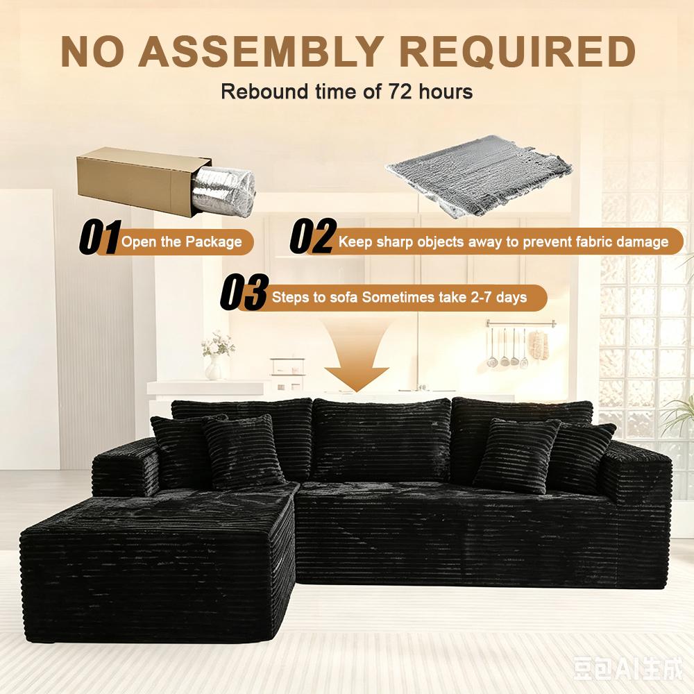 DIGWAC 106-Inch 3-Seater L-Shaped Modular Sectional Couch (Furniture, Apartment Furniture, Sofas Living Room) with 49-Inch Chaise Lounge, Upgraded Pocket Coil Spring Base, Ultra-Soft Corduroy Upholstery, Memory Foam Cushions, Boneless Couches, Classic