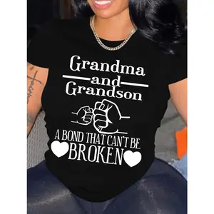 Womens Grandma And Grandson Graphic Tee Soft Cotton Crewneck Short Sleeve T Shirt Cute Family Matching Outfit Gift For Grandma Mothers Day Casual Summer Top