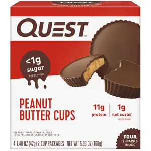 Quest Nutrition Peanut Butter Cups, 11g Protein, 1g Sugar, Low Carb, Gluten Free, Keto Friendly, 4 Count