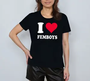 100%cotton Red Heart I Love Femboys T-Shirt