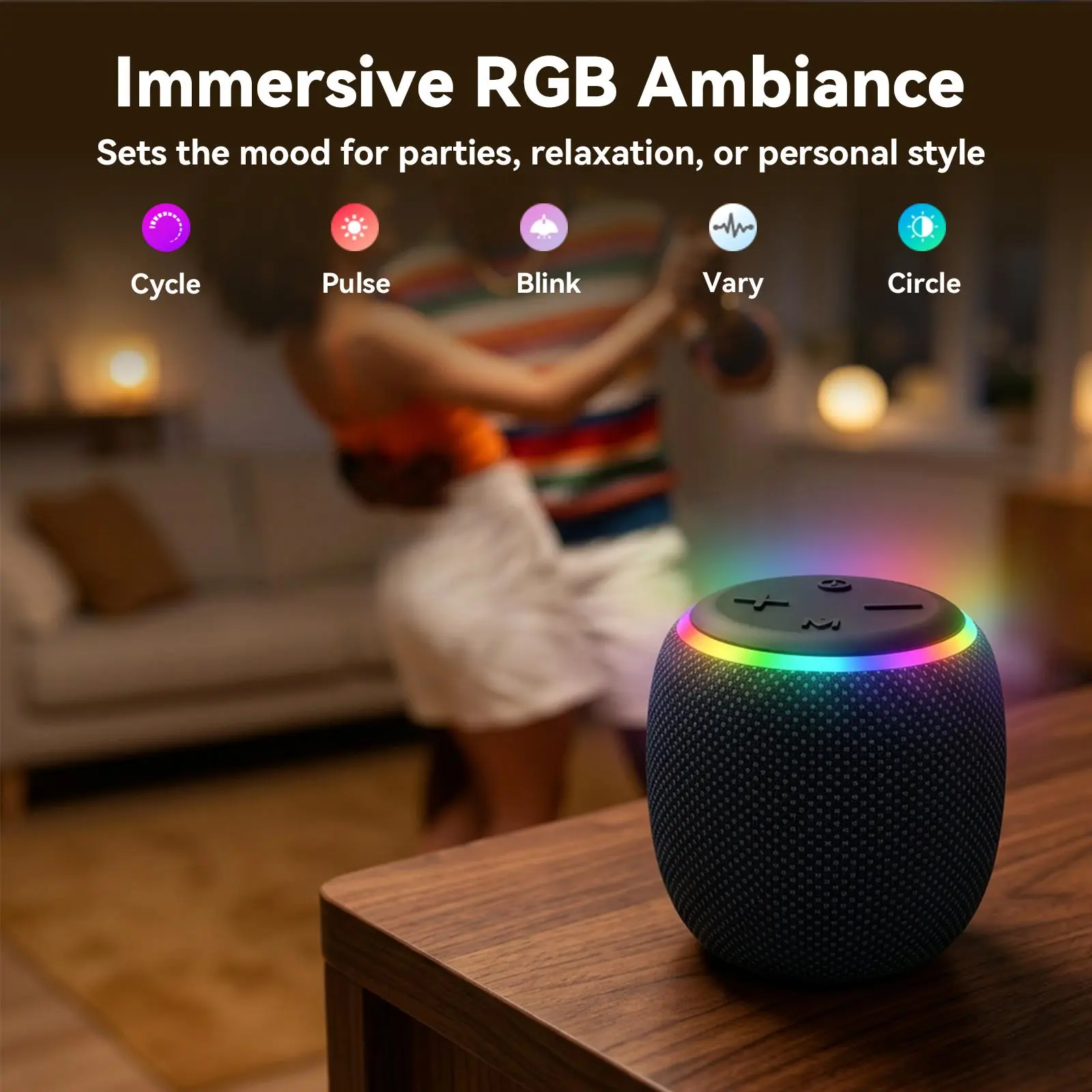 [Summer Wins] TAGRY Room 3 Portable Bluetooth Wireless Speaker with Subwoofer - IPX6 Waterproof Water Phone Speaker, TWS Pairing, 12W Powerful Audio Stereo Sound with RGB Lights with Handle, Bluetooth 5.4 Connection, All-Day Playtime for Smartphone