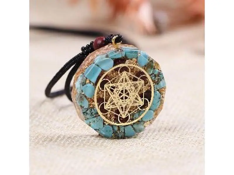 Emf Protection Orgone Metatron Cube Merkaba Pendant Necklace,Om Crystals Stones Orgonite Pendants,Orgonite Chakra Necklace(Blue,Chain Adjustable)