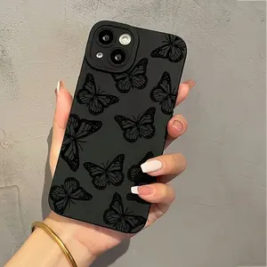 Multiple Butterfly Black Premium TPU Case for iPhone 17 Pro Max 16 16e 15 14 Plus 13 12 Mini 11 Air X XS XR Straight Edge Drop-Resistant Rugged Durable Cover Shell Gift 2D printing