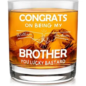Congrats on Being My Brother Personalized Whiskey Glass, Funny Gift for Brothers Birthday Keepsake, Men's Day Gift for Him, Male Friendship Custom Name Alcohol Glass