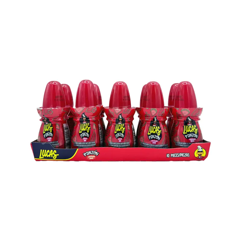 Lucas Panzon Watermelon Flavored Lollipop with Chamoy Flavored Liquid Candy, 10 Pieces, Mexican Candy, Dulces Mexicanos, Sandia, Spicy, Sweet