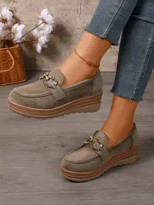Women's Slip-On Casual Shoes Thick Sole Spring & Fall New Loafers Platform Chunky Heel Textile Rubber Sole Less Than Ankle Affordable Loafers
