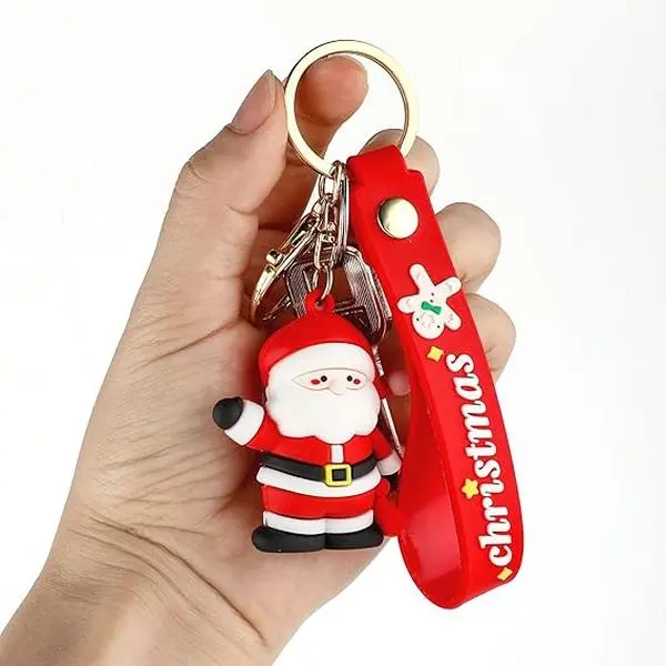 Christmas Keychain Gift, Cute Cartoon Xmas Key Chain Santa Silicone Wristlet Keyring for Girls Women Schoolbag