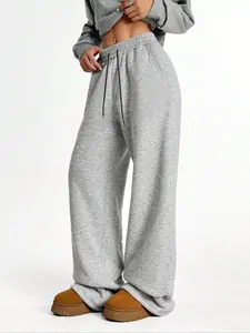 High Waist Drawstring Sweatpants, Soft Milk Fleece Fabric, Loose Fit Wide Leg, Casual Street Style, Spring & Fall Fashion