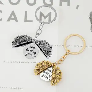 Encouraging Sunflower Keychain with Hidden Message, "Keep Going" Inspirational Charm, Unique Accessory & Support Gift