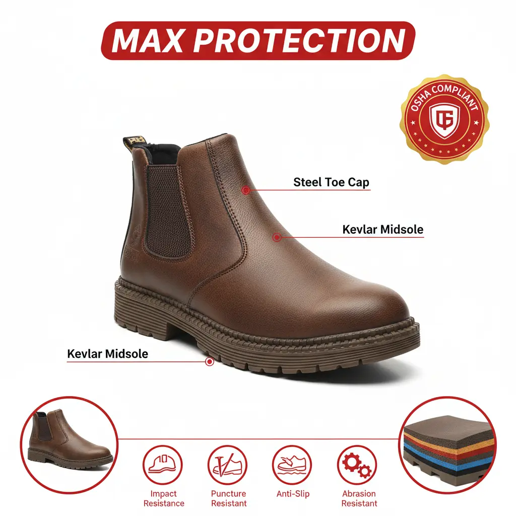 Women's Work & Safety Footwear - Unisex Worker Kitchen Safety Shoes, Anti-Slip, Durable, Waterproof, Splashblock Dry, Smash-Proof, Puncture-Proof, Breathe-Easy Wear, Heavy-Duty Comfortable Outdoor Boots