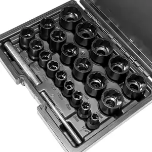22 count Bolt Nut Extractor Set Metric 8-27mm Impact Lug  1/2" and 3/8" Drive Wheel Lock Removal Kit for Extracting Damaged, Stripped Frozen Nuts & Screws Twist Socket Set