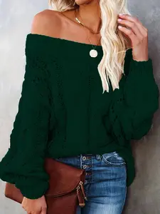 Women's Solid Off Shoulder Cable Knit Sweater, Casual Long Sleeve Jumper for Spring & Fall, Fashion Women's Knitwear for Daily Wear, Hoodie, Casual Comfy Top