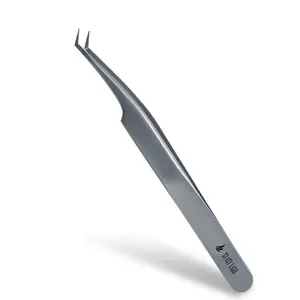Stacy Lash STL-13 Curved Stainless Steel Lash Tweezers | L-shape Tool for Classic Extensions & Fans | Durable Eyelash Applicator for Volume Lashes