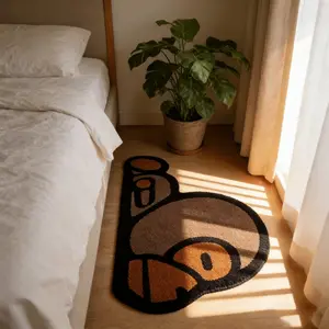 1pc Ins Cute Monkey Design Bedroom Bedside Decoration Carpet Creative Cartoon Animal Pattern Bathroom Non-slip Foot Mat Coffee Color Irregular Living Room Pet Mat Fluffy and Soft Cloakroom Dressing Table Washable Rug Bedroom Rugs Kawaii Rug Decorative Rug