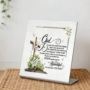 Sympathy Gift Memorial Plaque with Stand, God Saw You Getting Tired Poem Decor, Bereavement Remembrance Gift for Loss of Loved One