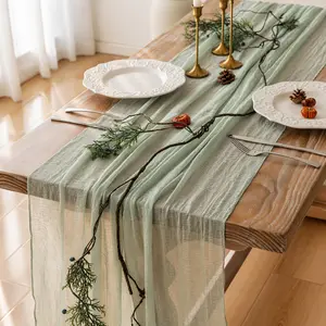 Sage Green Table Runner Easter Decor Cheesecloth 120 Inch 10 FT Rustic Boho Cheese Cloth Runner for Wedding Baby Shower Bridal Shower Sheer Gauze Centerpiece Spring Home Decorations