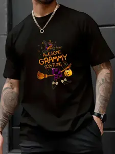 100% Cotton Unisex Grandma Costume Shirt - This Is My Awesome Grammy Costume T-Shirt， men's autumn short-sleeved shirt, featuring maple leaf and Thanksgiving Halloween prints