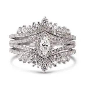 Jeulia Marquise Cut Moissanite Engagement Ring Bridal Set for Women | D Color VVS1 925 Sterling Silver 2-Piece Wedding Promise Ring Set | with GRA Certificate & Gift Box, Gift for Her