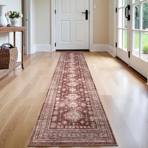2x10 Long Hallway Runner Rug, Washable Non Slip Rugs Floor Carpet Soft Thin Indoor Mat for Entryway, Bedroom, Laundry, Burgundy