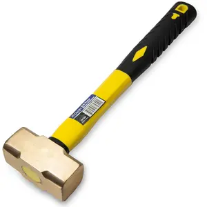 Stark USA 2LBS Forged Solid Brass Non-Sparking Sledge Hammer, Gold-Black Ergonomic Design, Forged Steel Construction, Fiberglass Handle, Fiberglass Case, Power Strike Capability