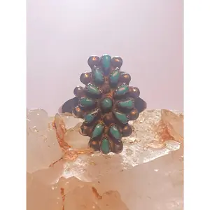 Turquoise ring size 8  Zuni flower petite point southwest sterling silver women girls