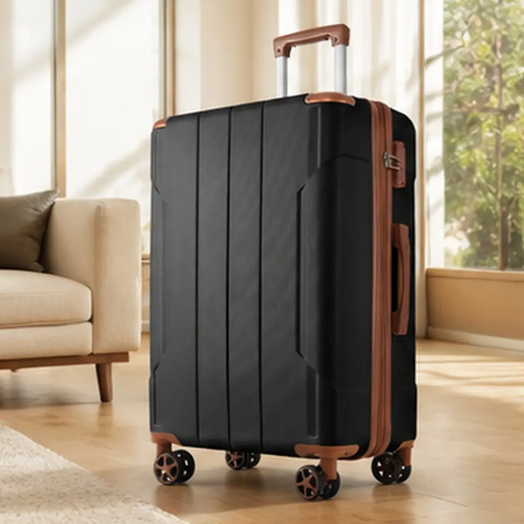 28-Inch Hardshell Luggage Expandable ABS Suitcase with Double Spinner Wheels, TSA Lock, Telescopic Handle, Lightweight Durable Checked Bag for Travel, Black Brown, Black Brown Color Options, ABS Material, Product Dimensions: 18.50 W x 29.50 D
