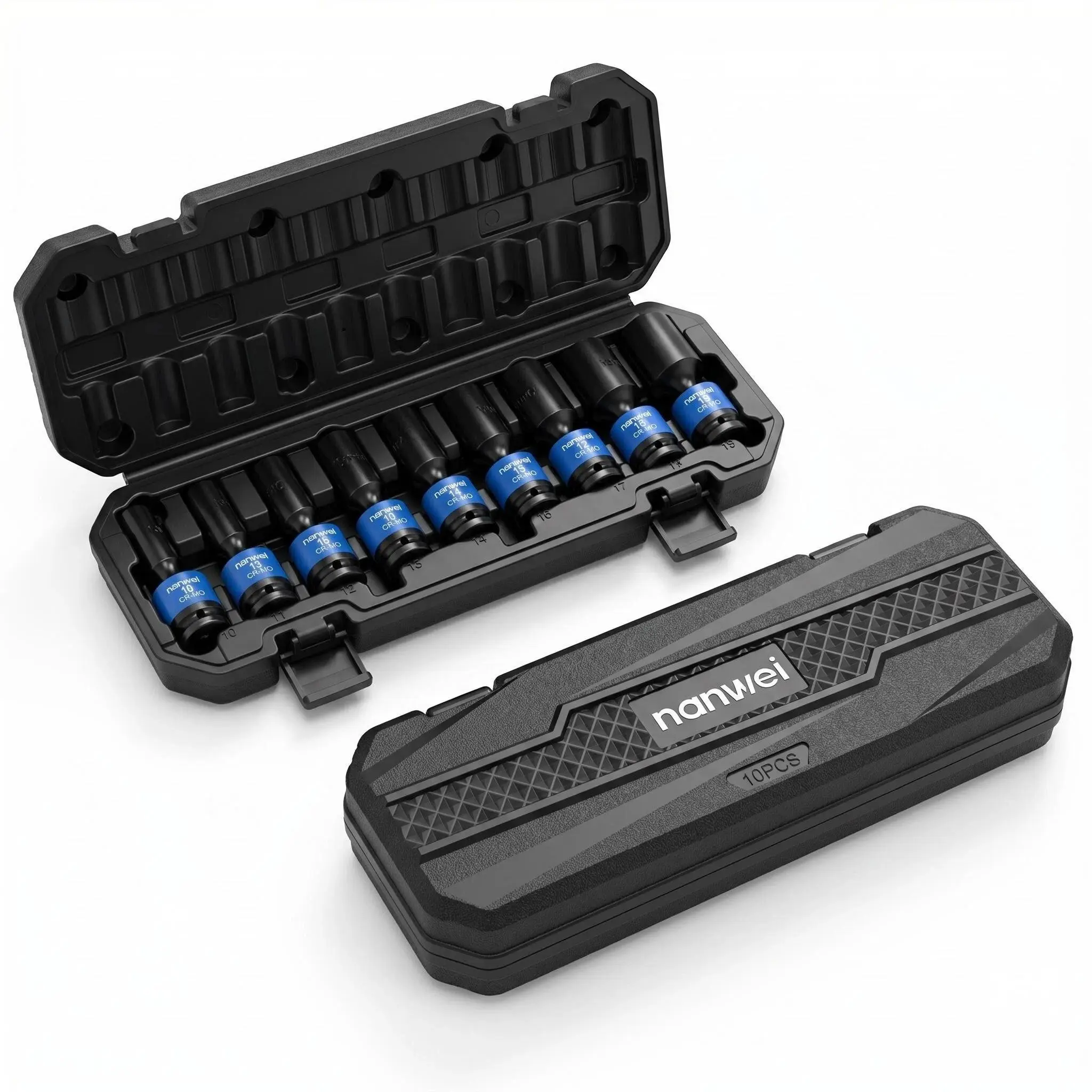 10-Piece 3/8" Drive Universal Swivel Impact Socket Set Metric 10-19mm, 360° Flexible Wobble Joint Cr-Mo Steel Deep Impact Sockets with Storage Case for Automotive Repair