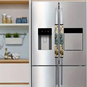 2pcs 4.7x15.7 inch Elegant Blue Floral Vintage Pattern Kitchen Appliance Handle Covers | Removable and Reusable Protective Covers for Refrigerator/Dishwasher/Microwave/Oven.  Home Decor, Holiday Gift. 1230LYY