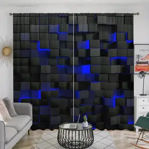 Abstract Geometric Pattern Home Decoration Curtain, 2 Counts Modern Blackout Curtain, Privacy Grommet Curtains, Window Drapes for Home Living Room Bedroom Study Room