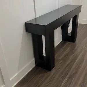 Homieasy 63'' Farmhouse Console Table with Power Outlets and Sensor Light, Wooden Entryway Table with Storage, Rectangular Sofa Tables Behind The Couch for Entrance, Hallway, Living Room Entryway Table