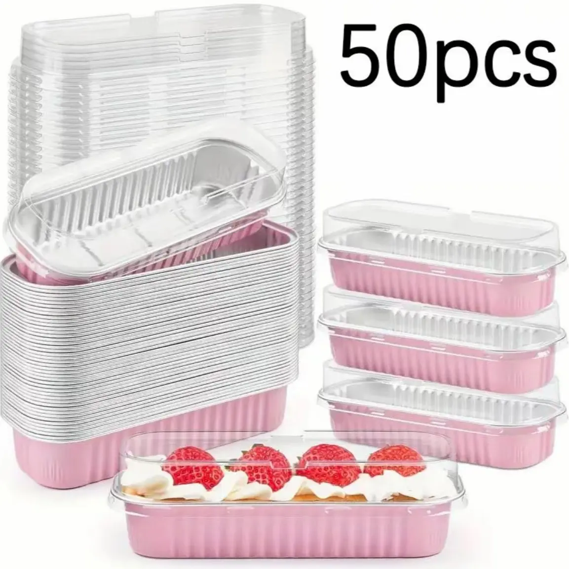 Disposable Aluminum Foil Baking Box (with Lid), 50-Pack Bulk Packaging Disposable Baking Containers, Baking Dishes, Specialized for Baked Cakes/Desserts/Pastries, Kitchen Baking Supplies & Bakeware, Versatile Use, Food Safety, Baking Essentials
