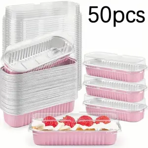 Disposable Aluminum Foil Baking Box (with Lid), 50-Pack Bulk Packaging Disposable Baking Containers, Specialized for Cakes/Desserts/Pastries, Kitchen Baking Supplies & Bakeware