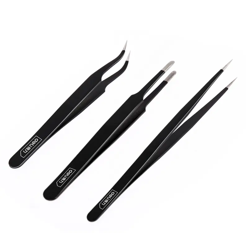 3pcs Precision Tweezers Set，1Pointed,1elbow,1flat，Gift Anti-static Stainless Steel Straight & Curved Tweezers, Portable Hand Tools,For Laboratory Work,Hobby,Home, Diary Hand Account Stationery Calendars DIY