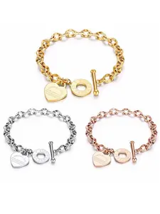 Women's Stainless Steel Bracelet with Letter & Heart Design, Fashion Jewelry Gift for Women & Girls, Multi-Purpose Birthday Present, Letter Link Bracelet