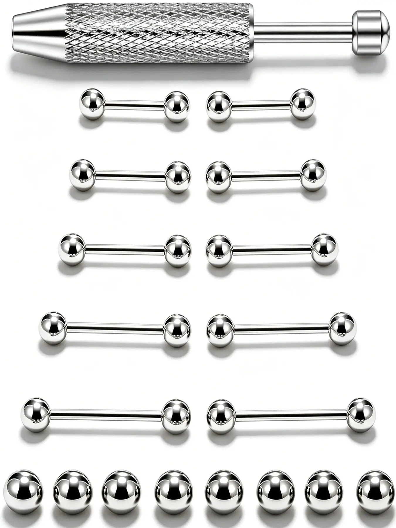 2PCS-19PCS/Lot Stainless Steel Tongue Rings/tongue Piercing Jewelry Set for Women Men, Hypoallergenic Body Jewelry, Silver, Pack Daily Party Wear, Mouth Jewelry