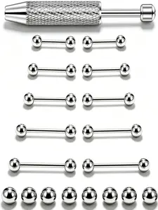 2PCS-19PCS/Lot Stainless Steel Tongue Rings/tongue Piercing Jewelry Set for Women Men, Hypoallergenic Body Jewelry, Silver, Pack Daily Party Wear