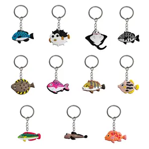 1/11Pcs Ray Pufferfish PVC Keyring Mix Fishes Key Chain Backpack Hanging Charm Adult Car Keys Decoration