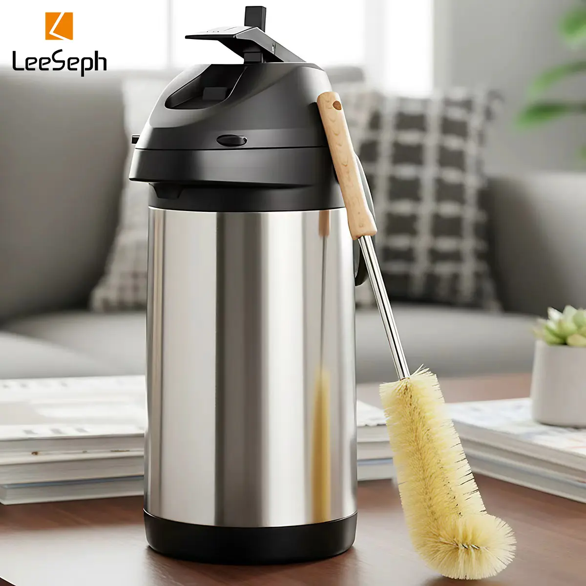 Leeseph 135oz & 4L Airpot Thermal Thermos Coffee Dispenser Jug, Double Walled Insulated Stainless Steel, Keeps Hot Cold, Unique Gift for Winter, Home, Insulated Water Jug