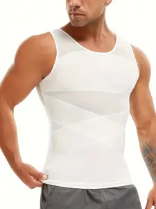 1 Count Men's Breathable Compression Tummy Control Undershirt, Sleeveless Body Shaper Tank Top, Men's Shaper Tank, Fitness Compression Shirt, Style Training Design Wicking Tee, Suitable for Basketball Training,Outdoor Activities,Various Scenarios