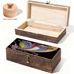Creative Butterfly Theme Diamond Painting Storage Box Set, DIY Irregular Rhinestone Wooden Organizer, Retro Metal Lock, Multifunctional Decorative Box