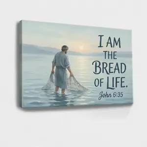 Christian Wall Art Christian Symbol Prints - Biblical-Themed Religious Motif Artwork, 1pc Wood-Framed Canvas Painting of Man With Net in Water, Home Decor Poster for Room, Artist Gift