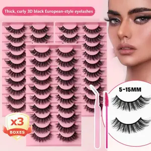 30 pairs mix-length wispy false eyelashes kit (5–15 mm), dramatic volume fluffy crisscross lashes with brush and tweezers, thick black band reusable strip lashes bulk set for a glam look