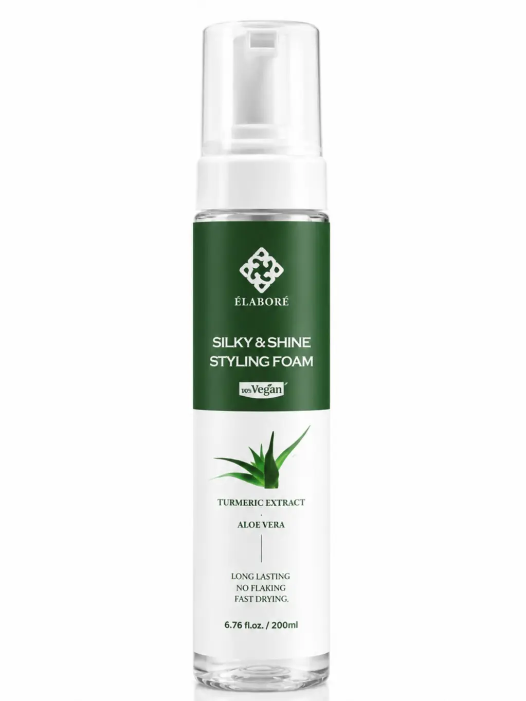 Elabore Silky & Shine Haircare Styling Foam - Moisturizing, Lightweight, Foaming, Frizz-Control Mousse, 6.76 fl.oz (200 ml), Moisturizer, Foam Mousse, 200Ml, Enhances Shine, For Curly Hair, For Curly/Wavy, Quick Drying, Turmeric Extract, Moisture, Control