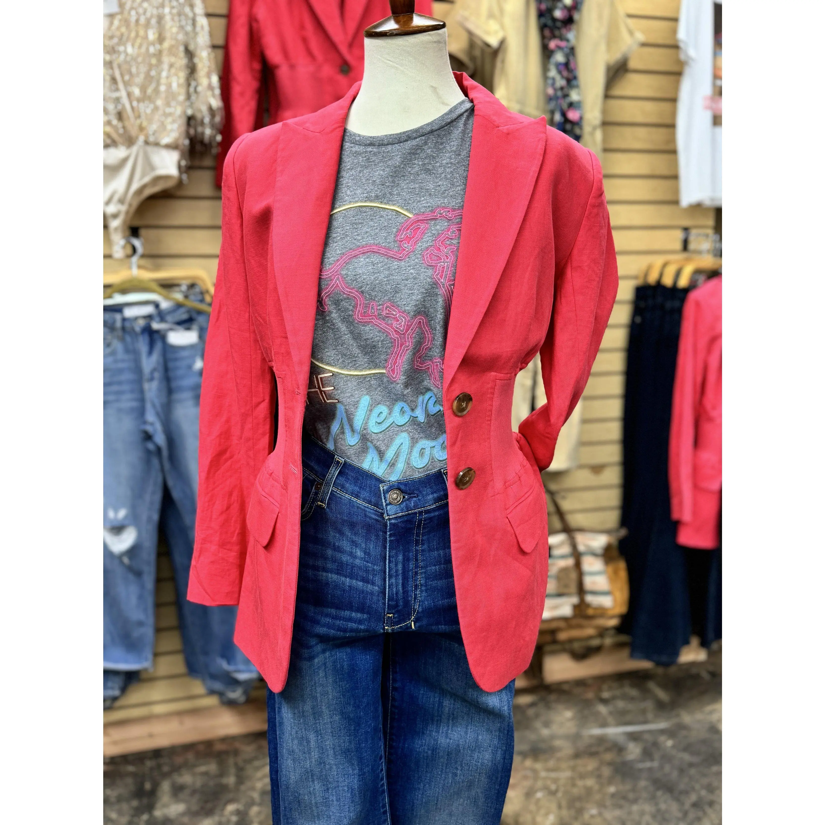 7 For All Mankind Cinched Waist Linen Blazer