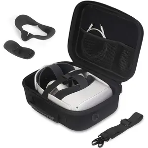 Carrying Case For Meta Quest 2 VR Headset, Controllers, Battery and Elite Strap, Hard Travel Case for Meta/Oculus Quest 2, includes Shoulder Strap, Silicone VR Face Mask, Lens Dustproof Cover