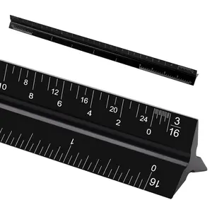 12" Architectural Triangular Aluminum Ruler, Imperial Measurements Laser-Etched for Blueprints for Architects, Engineers, Artists, Drafters, Drawings (Black)