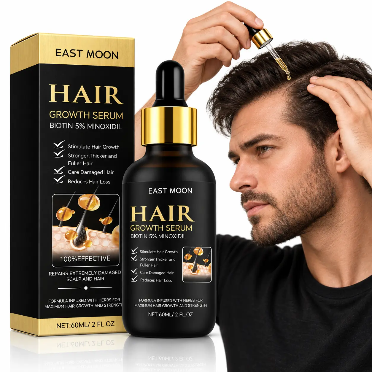 5% Minoxidil Scalp Serum with Ginseng & Ginger Root Extract, 60 mL Botanical Hair Care Serum for Fuller-Looking, Softer Hair, Lightweight Daily Root & Scalp Care for Men and Women